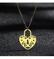 Tasarım Kalp Kilit Kolye 925K Gümüş Sevgiliye Hediye (Gold)
