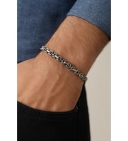 Gümüş Renk, Modern Halkalı Paslanmaz Çelik Erkek Bileklik 22 cm