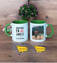 Anneler Günü Hediyesi Kupa Bardak Yeşil Fotoğraflı Anneye Doğum Günü Hediyesi