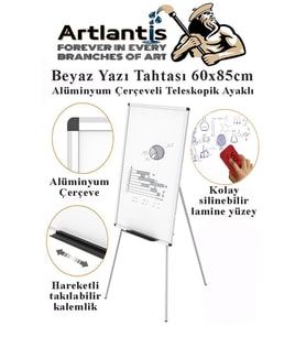 Ayaklı Yazı Tahtası Beyaz 60x85 cm Teleskobik Ayaklı 1 Adet Alüminyum Kolay Silinebilir Ergomik Beyaz Yazı Tahtası