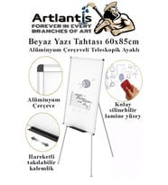 Ayaklı Yazı Tahtası Beyaz 60x85 cm Teleskobik Ayaklı 1 Adet Alüminyum Kolay Silinebilir Ergomik Beyaz Yazı Tahtası