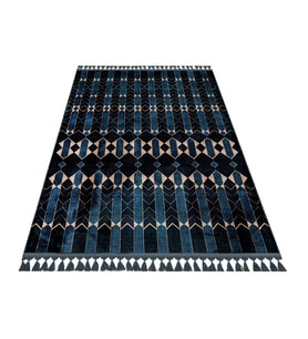Lacivert Halı Geometrik Desenli Modern Stil Parlak Yüzeyli Salon Yatak Odası Halısı Makine Dokuma