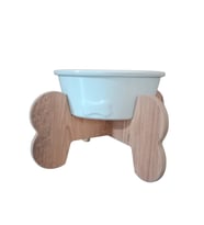 Seramik Kaseli Ahşap Ayaklı Tekli Orta/BÜYÜK IRK Köpek Mama/Su Stantı (Beyaz)