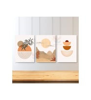 3'lü Set Kanvas Tablo Minimalist Kahverengi Yapraklar Boho Manzara Tablosu Kanvas Tablo