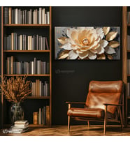 Yatay Panoramik Kanvas Tablo Büyük Lotus Çiçeği Bitki Tablosu Ev Ofis Duvar Dekoru