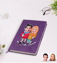 BK Gift Kişiye Özel Sevgililer Karikatürlü Mor Termo Deri Defter Model 107