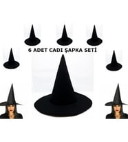 Siyah Cadı Şapkası Keçe Yetişkin Boy 6 Adet