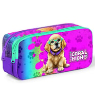 Coral High Mor Pembe Köpek İki Bölmeli Kalem Çantası - Kız Çocuk