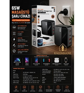 Kalemhane Güç Sende Gan Teknoloji Masaüstü 65w 4 Lü Port Hızlı Şarj Cihazı Adaptör