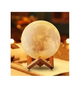 3D Ay Görünümlü Gece Lambası ve Stand, Dekoratif 15 cm (Krem)
