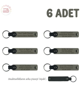 Kül Gri & Siyah, Evlilik Yıldönümü Hediyesi, İsme Özel, 6'lı Hatıra Deri Anahtarlık Set