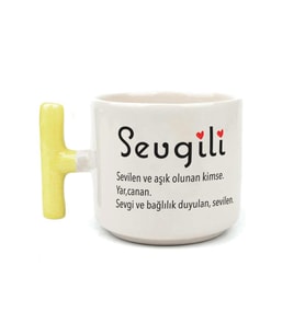 Sevgili Baskılı Sarı Kulplu T Kupa