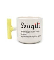 Sevgili Baskılı Sarı Kulplu T Kupa