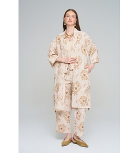 Kadın Büyük Çiçek Nakışlı Payet İşlemeli Uzun Kimono