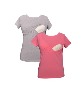 LuvmaBelly MYRA2503_2506 Emzirme tshirt seti (Gri - Pembe)