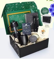 Öğretmene Özel Siyah Mermer Desenli Defter & Gümüş Renk Detaylı Siyah Tükenmez Kalem & Alerya Premium Filtre Kahve & Siyah French Press & Siyah Kupa & Siyah Metal Kutulu Mum Hediye Seti