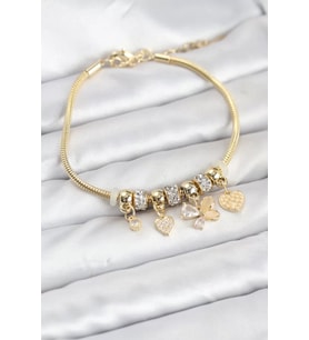 Kelebek Charmlı Gold Renk Kadın Bileklik - TJ-BB8219