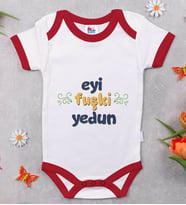 BK Kids Eyi Fuşki Yedin Tasarımlı Kırmızı Bebek Body Zıbın-1