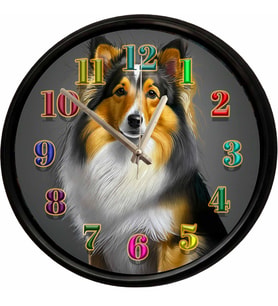 Collie Köpek Tasarımlı Dekoratif Duvar Saati 28 Cm Sessiz Mekanizma