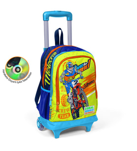 Coral High Kids Fosforlu Sarı Saks Motorsiklet Desenli Üç Bölmeli Çekçekli Okul Sırt Çantası 23942