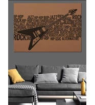 Gitar Ve Müzik Yazıları Dekoratif Kanvas - Mdf Ahşap Tablo