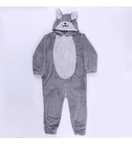 Unisex Polar Gri Kapşonlu Kurtlu Peluş Welsoft Tulum (BEYAZ-SOHO GRİ)