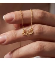 Kişiye Özel 925 Ayar Gümüş Şık Kalp ve Sonsuzluk Kolye (Gold)