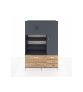 Hyperion Dolap 9 Raflı 5 Çekmeceli 3 Kapaklı 132x44x195 Antrasit-Antrasit/Çam