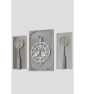 Casablanca 3 Lü Gümüş Aynalı Çerçeveli Püsküllü Duvar Saati Takımı, Wall Clock Hediye Ms001 38smf