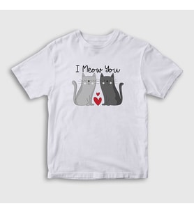 Presmono Unisex Çocuk Beyaz I Meow You Kedili Sevgili T-Shirt 458719tt