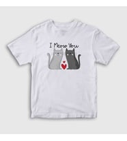 Presmono Unisex Çocuk Beyaz I Meow You Kedili Sevgili T-Shirt 458719tt