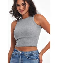 Kadın Gri Fitilli Görünümlü Askılı Kalın Esnek Örme Basic Crop Atlet Bluz CMRB93