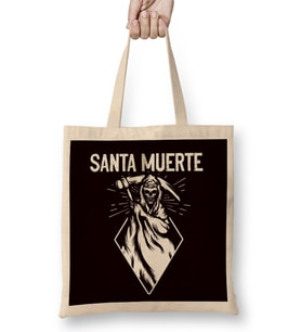 Santa Muerte Female Deity Sugar Skull Satanic Mexican Dead Bez Çanta Uzun Saplı
