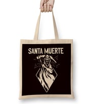 Santa Muerte Female Deity Sugar Skull Satanic Mexican Dead Bez Çanta Uzun Saplı