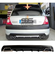Renault Clio 2 HB Difüzör Arka Tampon Eki 2 Egzoz Çıkışlı Siyah Lüx Tip