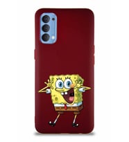 Oppo Reno 4 Soft Premier Kapak Sünger Bob Tasarımlı Silikon Kılıf - Mürdüm (Şeffaf)