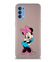 Oppo Reno 4 Soft Premier Kapak Minnie Mouse-D Tasarımlı Silikon Kılıf - Pudra (Şeffaf)