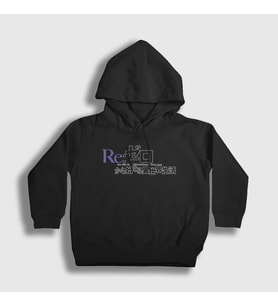 Presmono Unisex Çocuk Beyaz Logo Anime Re Zero Kapüşonlu Sweatshirt 543697tt (Siyah)