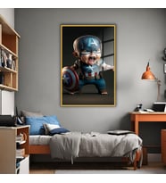 Metal Çerçeveli Temperli Cam Tablo Baby Captain America (Gold)