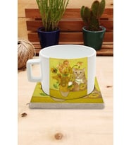 Kediler ve Sanat/Van Gogh Set 4 - Vase with Fifteen Sunflowers (Onbeş Ayçiçekli Vazo) Fincan Kupa-Taş Bardak Altlığı 10