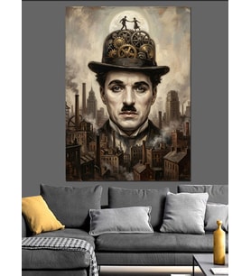 Silindir Şapkalı Charlie Chaplin Portresi Dekoratif Kanvas - Mdf Ahşap Tablo