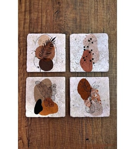 Doğal Taş Bardak Altlığı 4'lü Set - Modern Desenler Uv Baskılı Stone Coasters