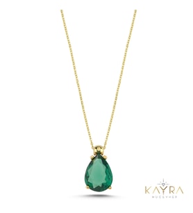 Peridot Damla Taşlı Altın Kolye AKM11