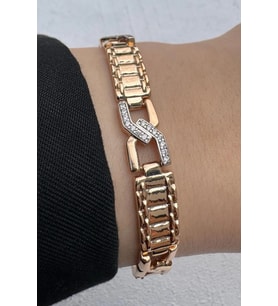 Kararmaz Renk Atmaz Xuping Rose Gold Z Form Detaylı Zirkon Taşlı Kadın Çelik Bileklik
