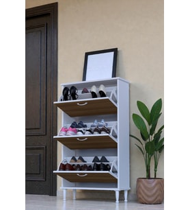 Eliusta Duru 72 cm Genişlikte Ceviz Renk Ayaklı Ayakkabılık Antre/Kapı Önü 72x127x26 cm Ayakkabılık