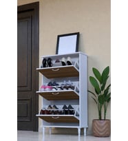 Eliusta Duru 72 cm Genişlikte Ceviz Renk Ayaklı Ayakkabılık Antre/Kapı Önü 72x127x26 cm Ayakkabılık