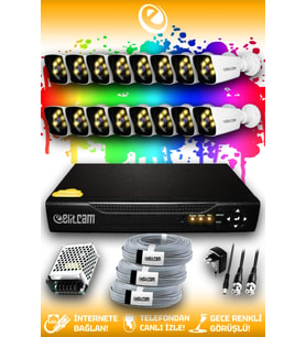 ELITCAM 16 Kameralı Kare 16 Dış Kamera Set HDD'siz Full HD Renkli Gece Görüşlü Güvenlik Kamerası Sistemi