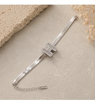 Premium Gümüş Renk Zirkon Taş Detaylı H Harf Geometrik Tokalı Zincir 316L Çelik Kadın Bileklik (23cm)