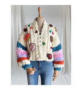 El yapımı örgü tasarım Candy puffy hırka, Peluş hırka
