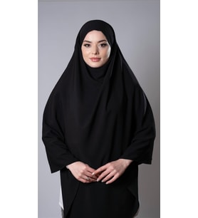 Siyah Pratik Hazır Geçmeli Tesettür Eşarp Medine İpeği Bağcıklı Sufle Hijab 2301_01